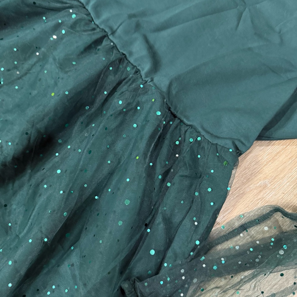 BloomChic Teal Green Sparkle Mesh Party Dress for Girls - Picture 2 of 6